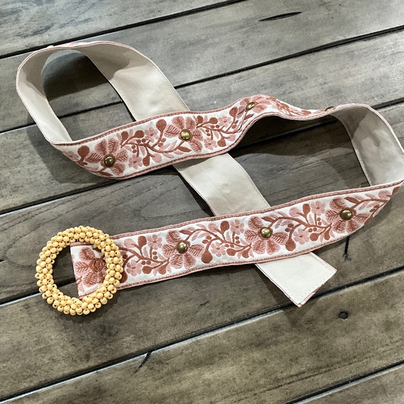POL 22 Cloth Embroidered Adjustable Belt with Stud Detail Boho POL | Accessories | Pol 26 Cloth Embroidered Adjustable Belt  main image 4
